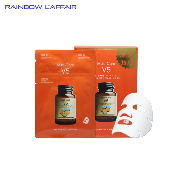 Hộp 11 mặt nạ chống lão hóa - trẻ hóa da - nâng cơ mặt 3 bước Rainbow Laffair Multi-Care V5 Vitamin Skin Renewal  363ml