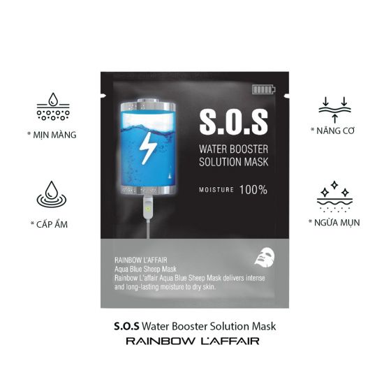 Hộp 30 mặt nạ cấp ẩm - trắng da - ngừa mụn - chống lão hóa Rainbow Laffair S.O.S Water Booster Solution 900ml